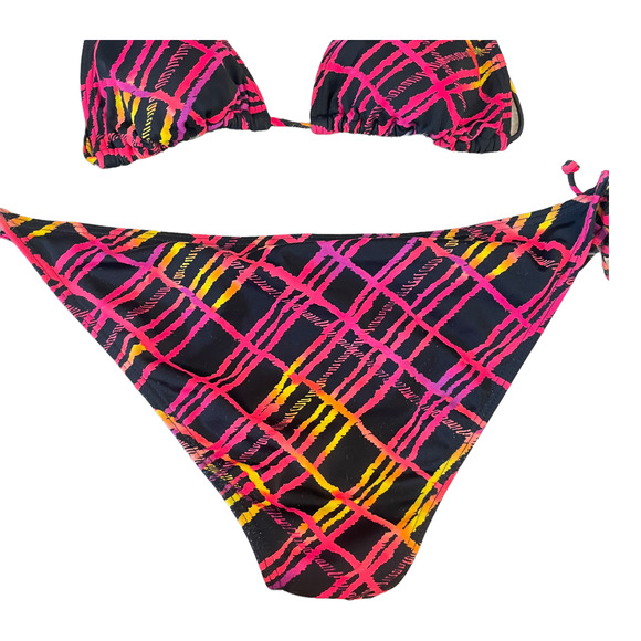 Tilly's Black Neon Abstract Lines String Bikini Swimsuit Women's Size Medium - Picture 5 of 8